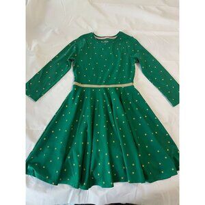 Girls Green & Gold Foil Star Long Sleeve A-Line Cotton Party Dress – Sparkly, St